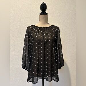 Old Navy Black Sheer Blouse with White Dots